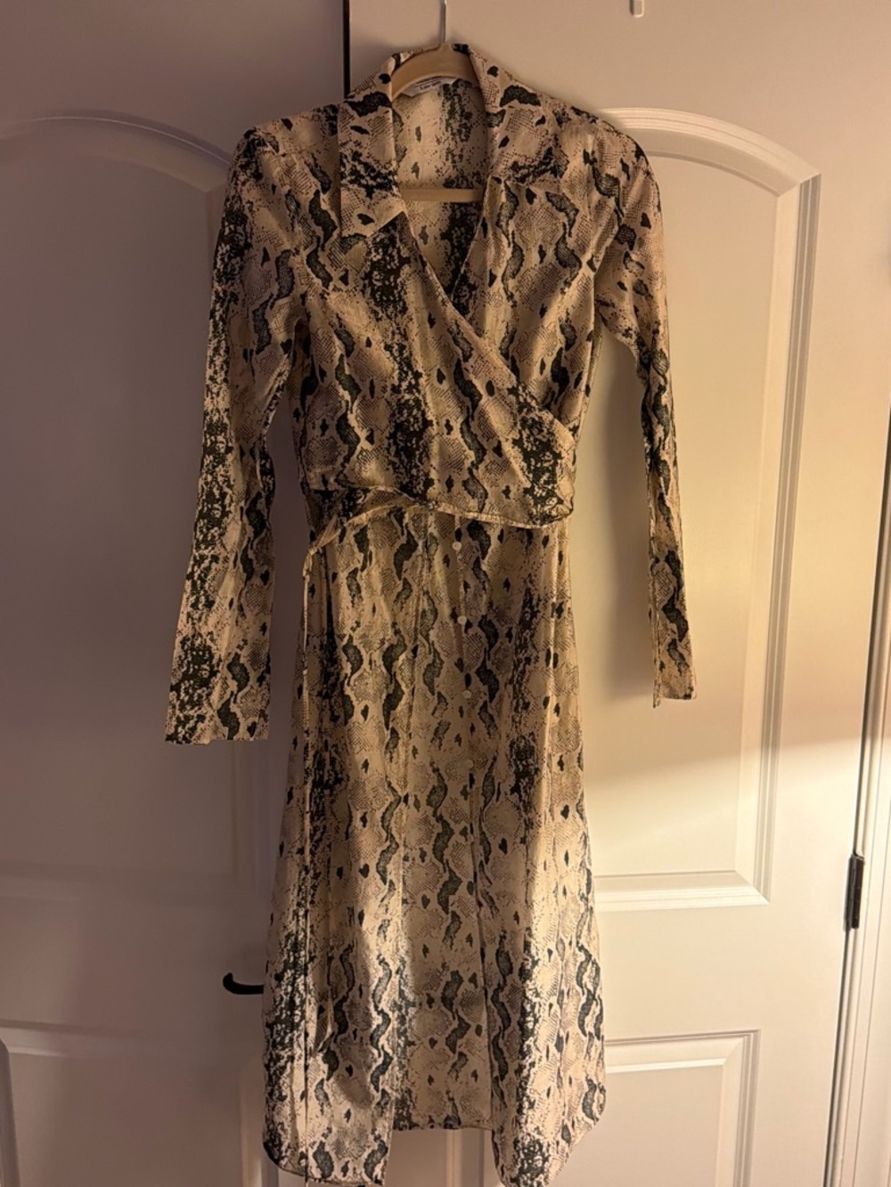 Women’s Snake Print Wrap Blouse in Beige